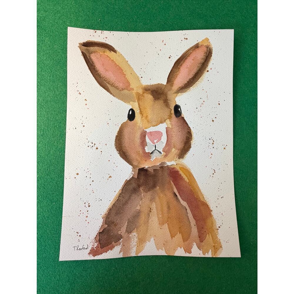 Hand painted watercolor original painting bunny rabbit